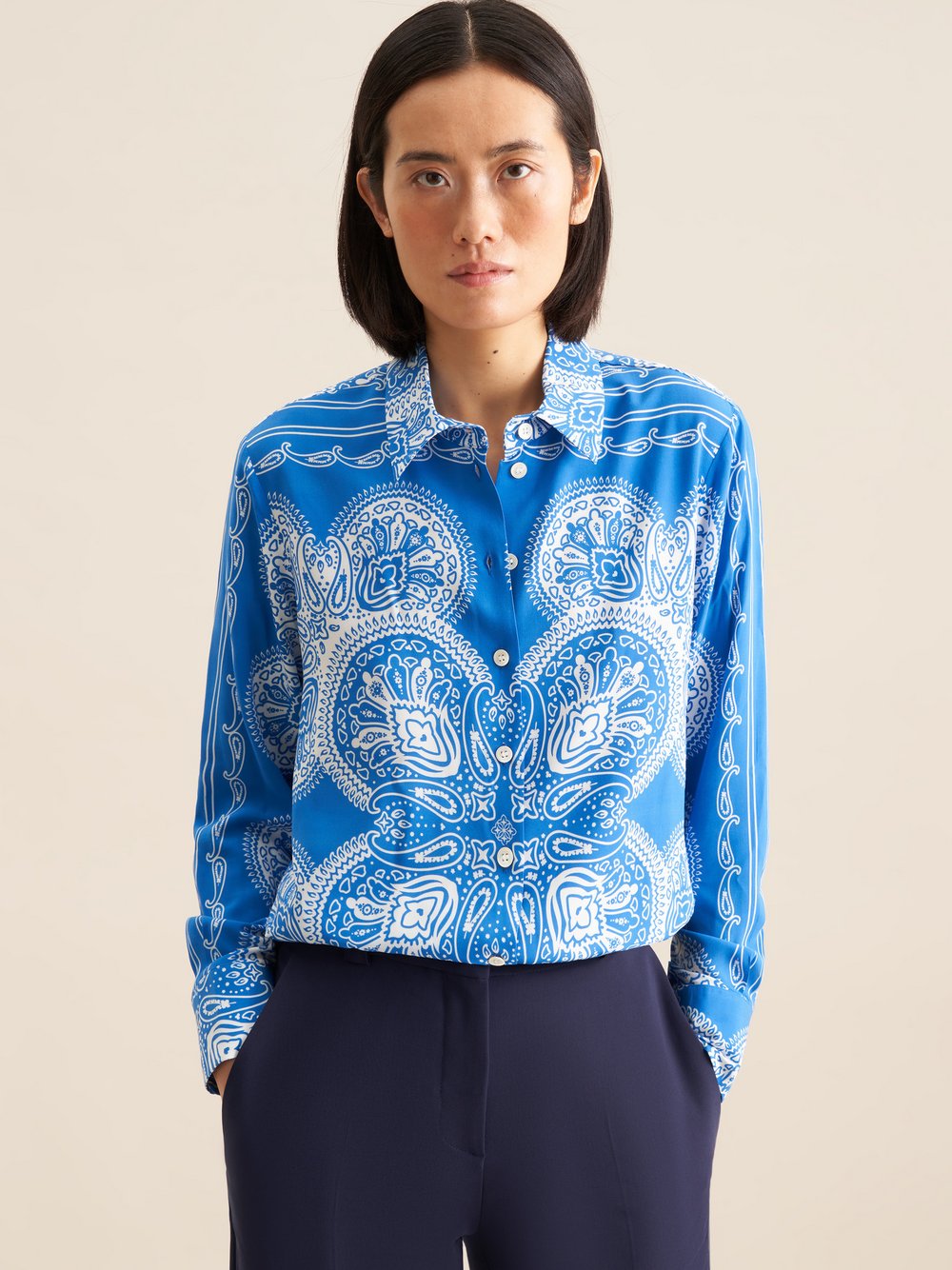Seidensticker Hemdbluse Damen Viskose blau bedruckt, 34