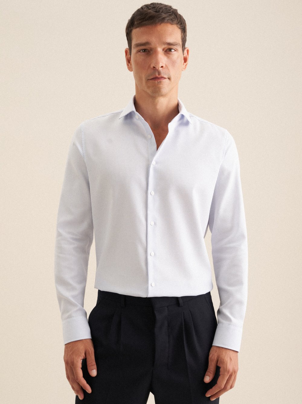 Seidensticker Business Hemd Herren Slim Fit Baumwolle blau strukturiert, 41
