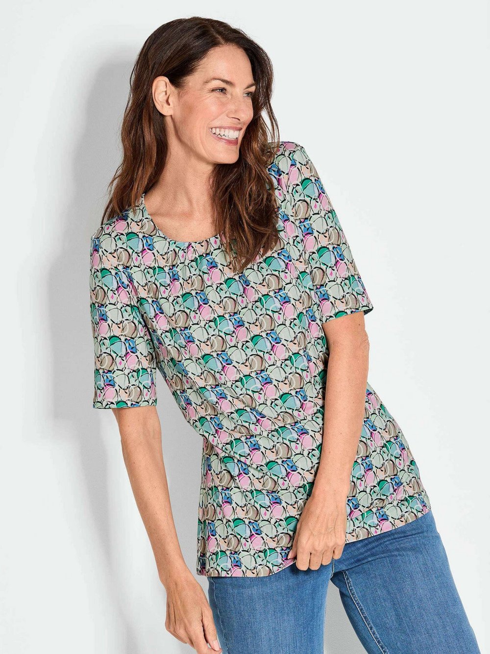 Goldner Shirt Damen Viskose mehrfarbig gemustert, 40