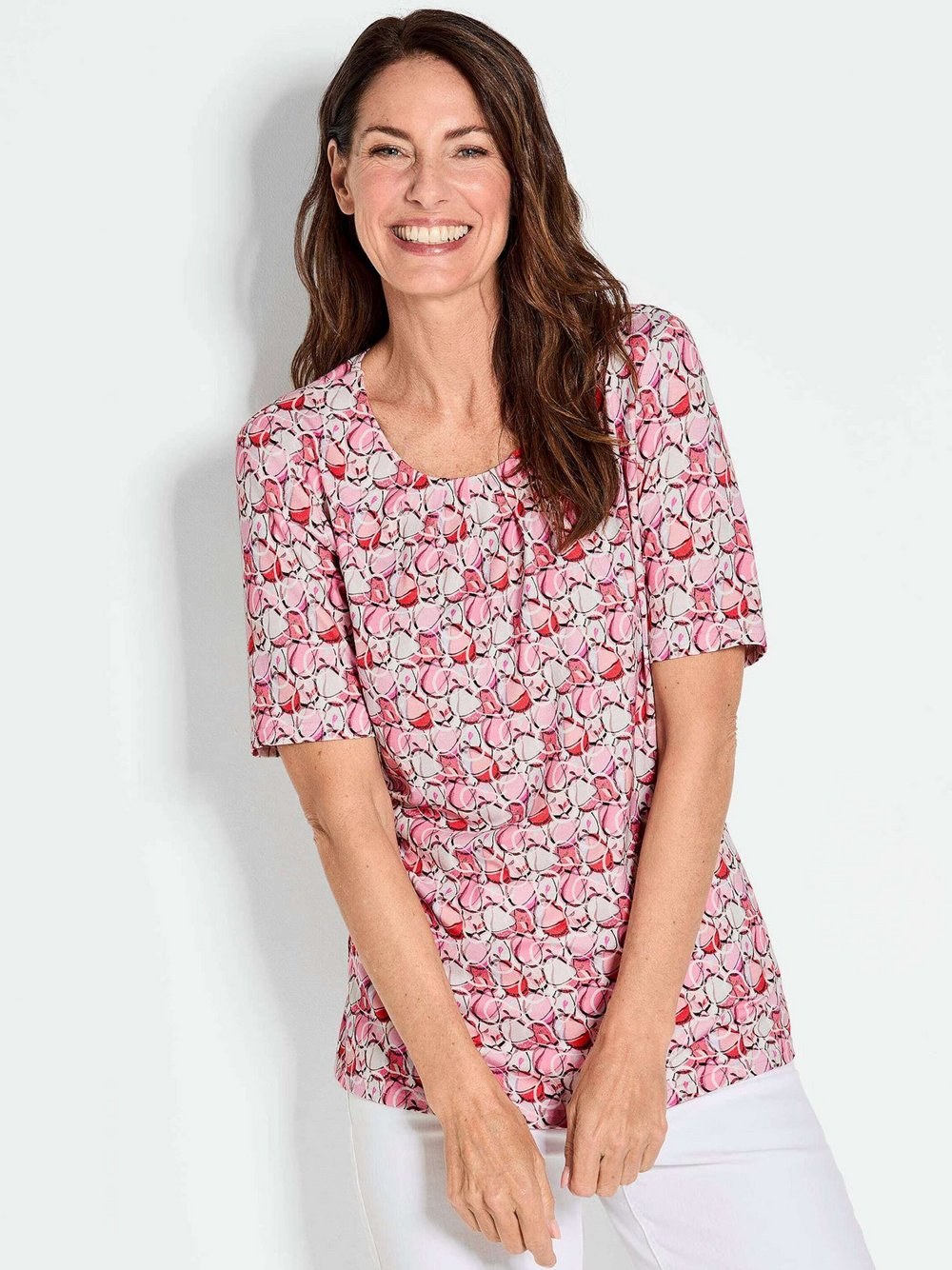 Goldner Shirt Damen Viskose rosa gemustert, 42