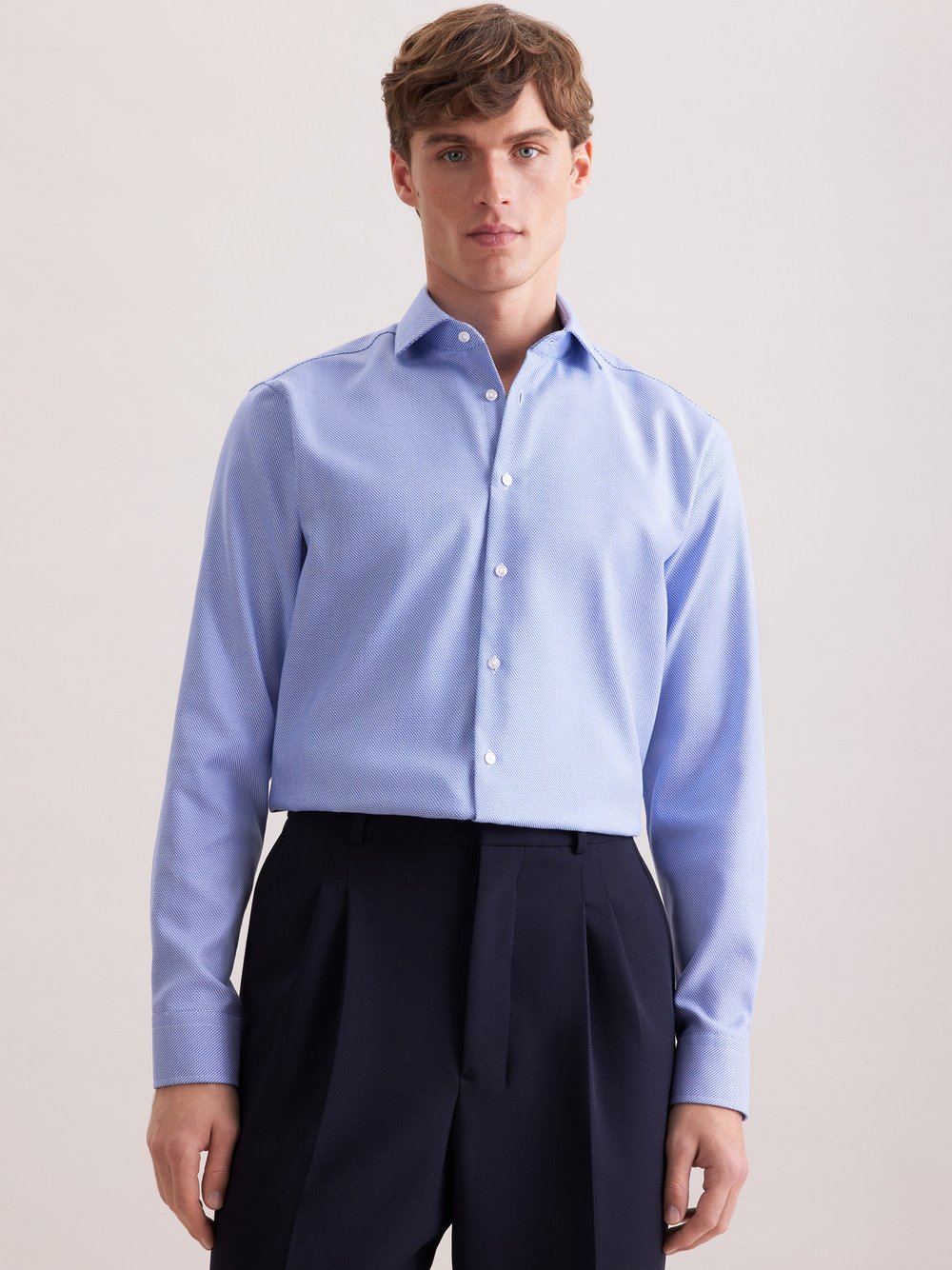 Seidensticker Business Hemd Herren Regular Fit Baumwolle blau strukturiert, 44