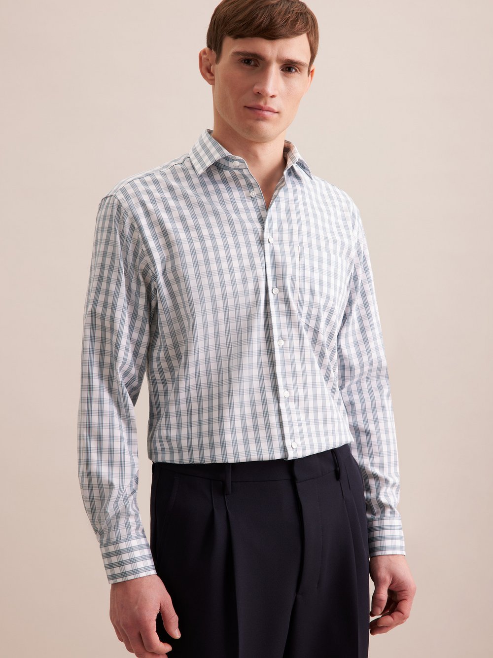Seidensticker Business Hemd Herren Comfort Fit Baumwolle grün kariert, 52