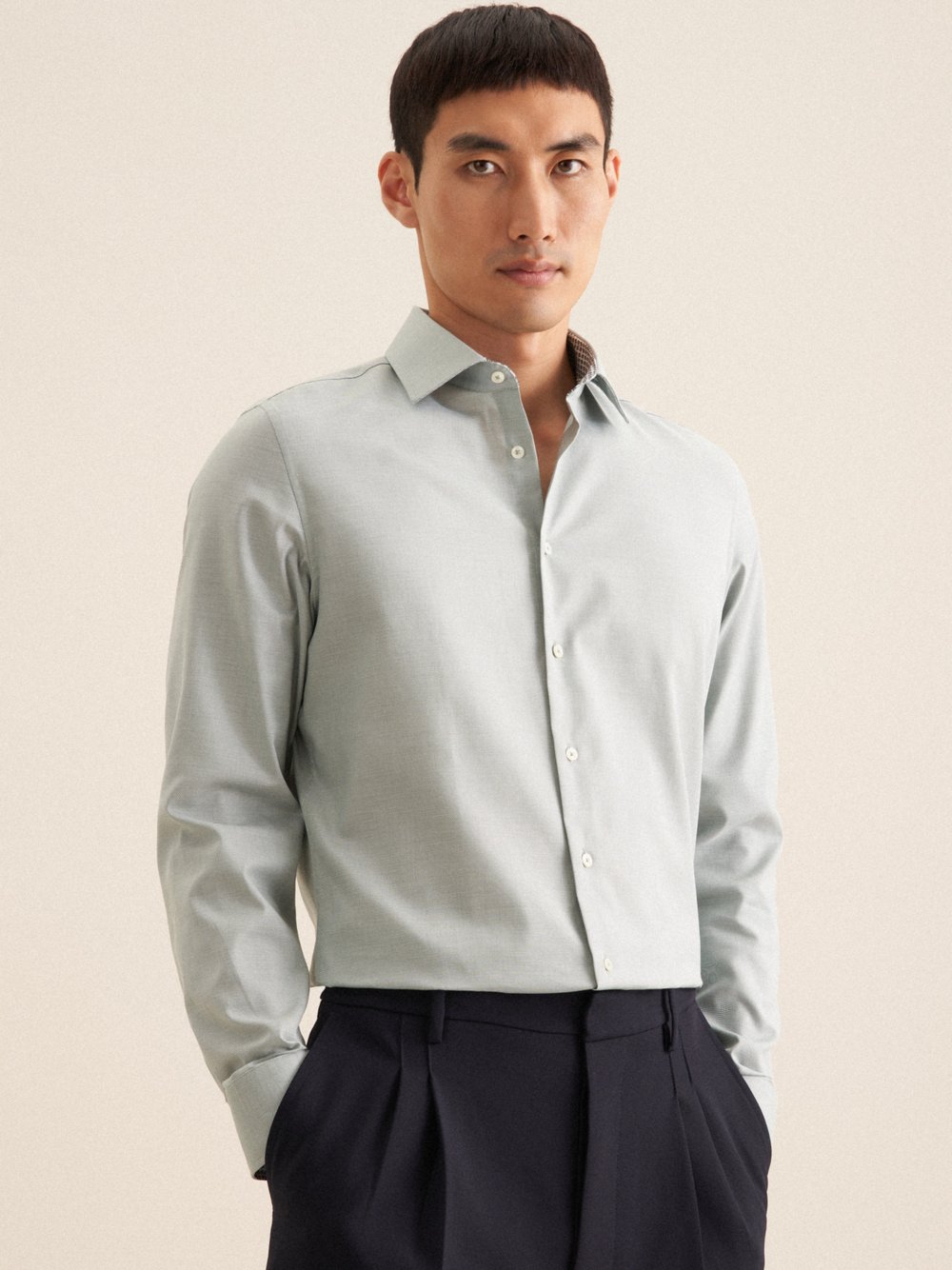 Seidensticker Business Hemd Herren Slim Fit Baumwolle grün strukturiert, 41