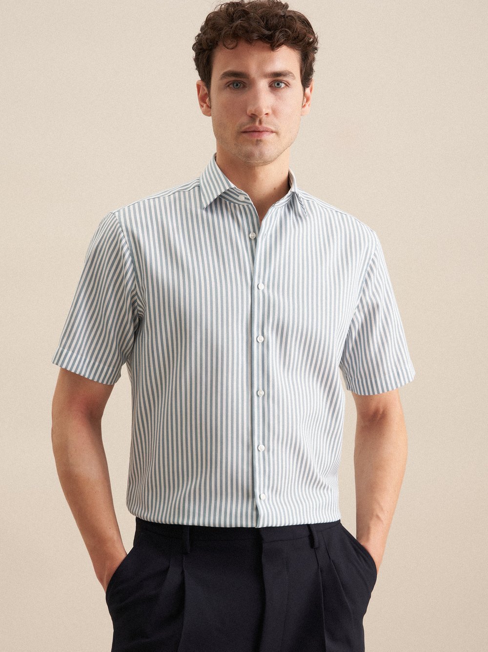 Seidensticker Business Hemd Herren Regular Fit Baumwolle grün gestreift, 40