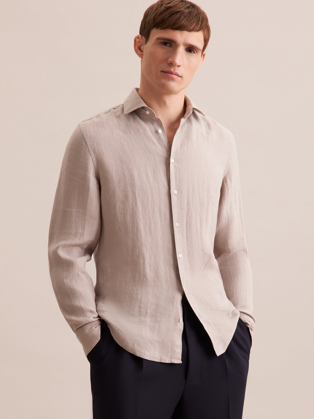 Thumbnail - Seidensticker Business Hemd Herren Slim Fit Leinen beige, 37