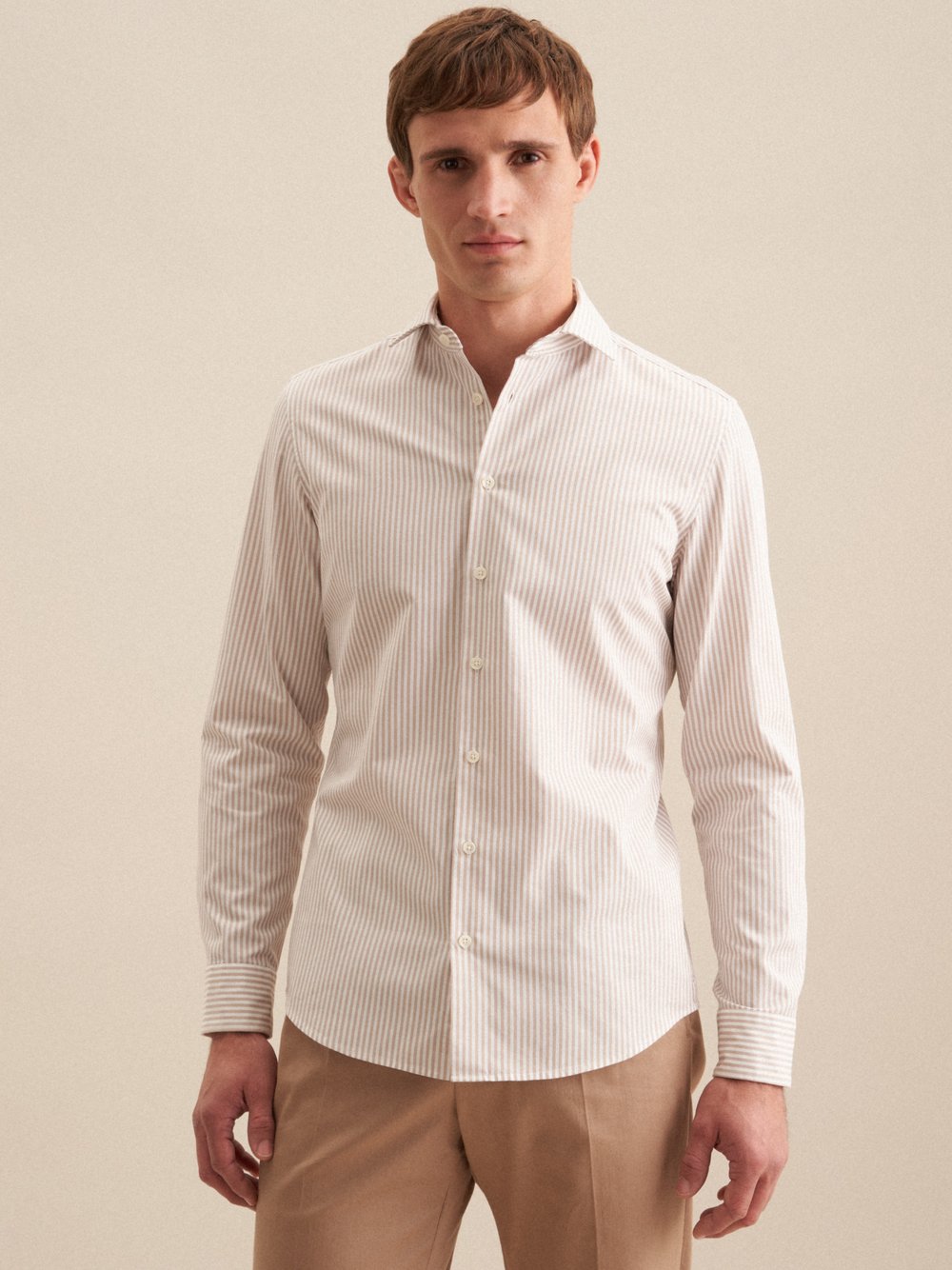 Seidensticker Casual Hemd Herren Slim Fit Baumwolle beige gestreift, 42
