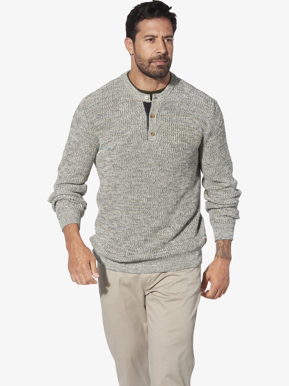 Thumbnail - Jan Vanderstorm Pullover Herren Baumwolle beige gemustert, 6XL