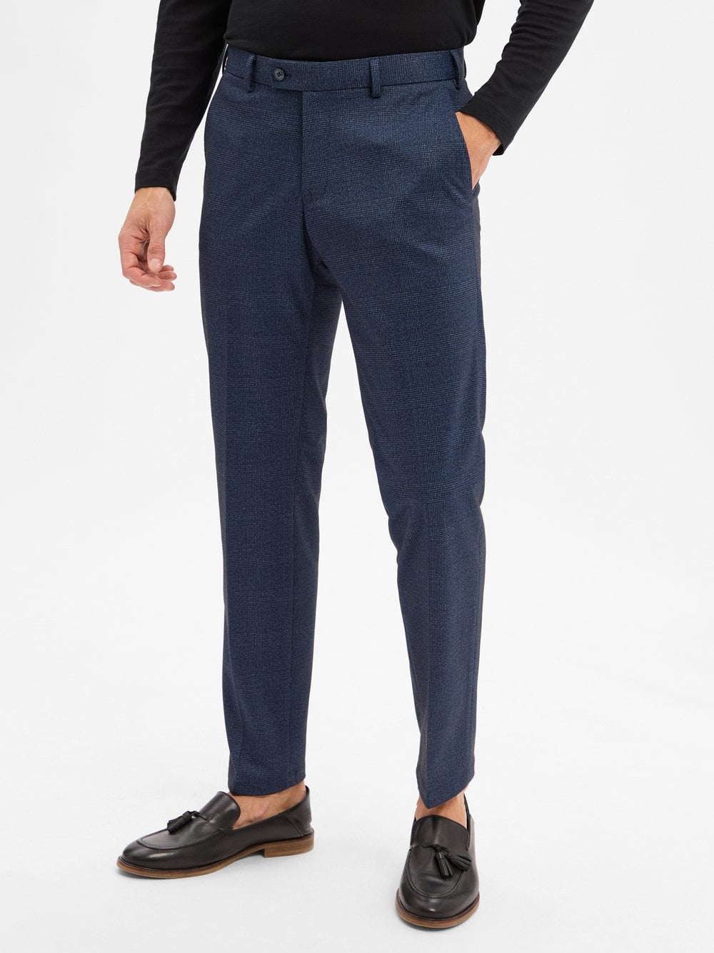 Finshley & Harding Baukasten-Hose Herren Modern Fit blau kariert, 50