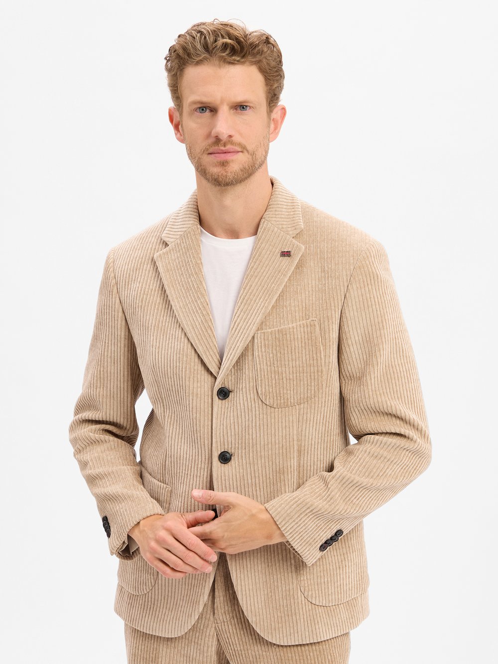 Finshley & Harding Baukasten-Sakko Herren Modern Fit Baumwolle beige, 26