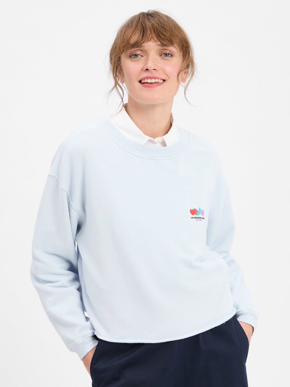 american vintage Sweatshirt Damen Baumwolle blau, L