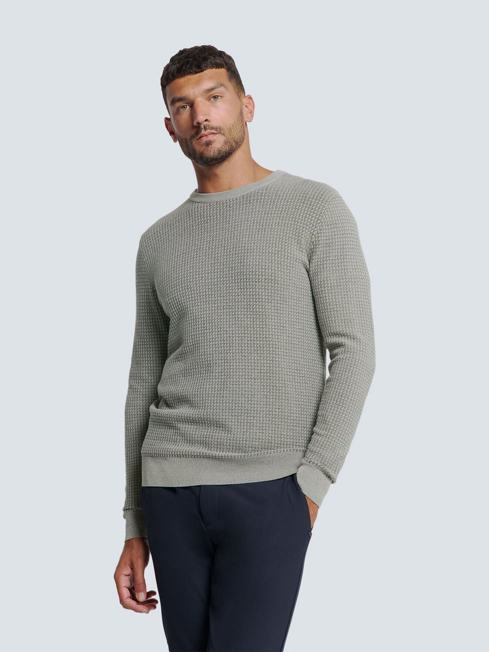 No Excess Zweifarbiger Rundhals-Pullover Herren Viskose grau, L