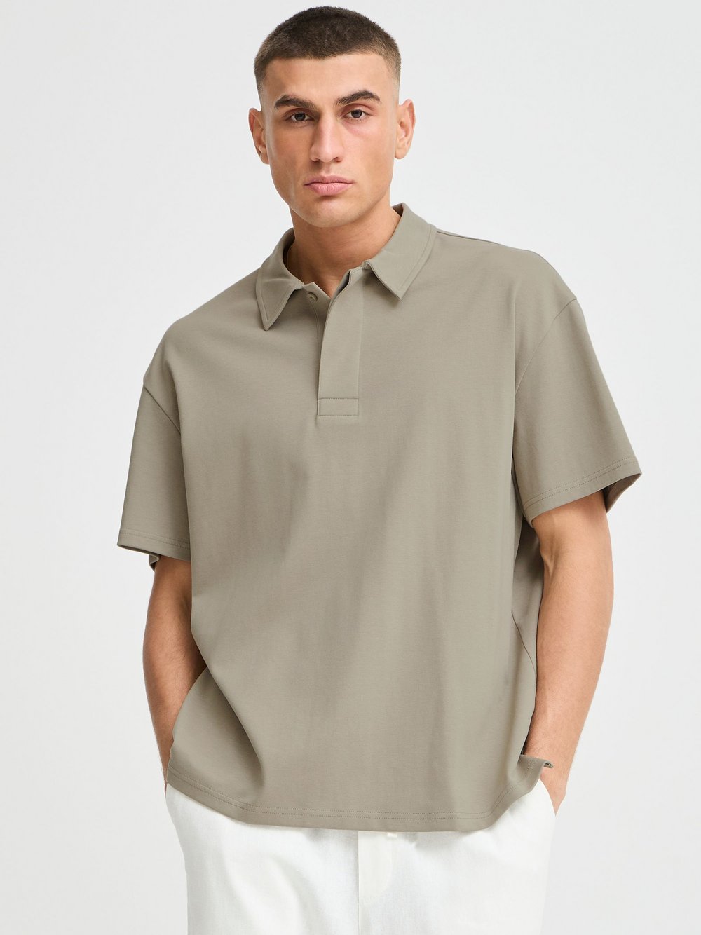 Solid Poloshirt Herren Baumwolle beige, M