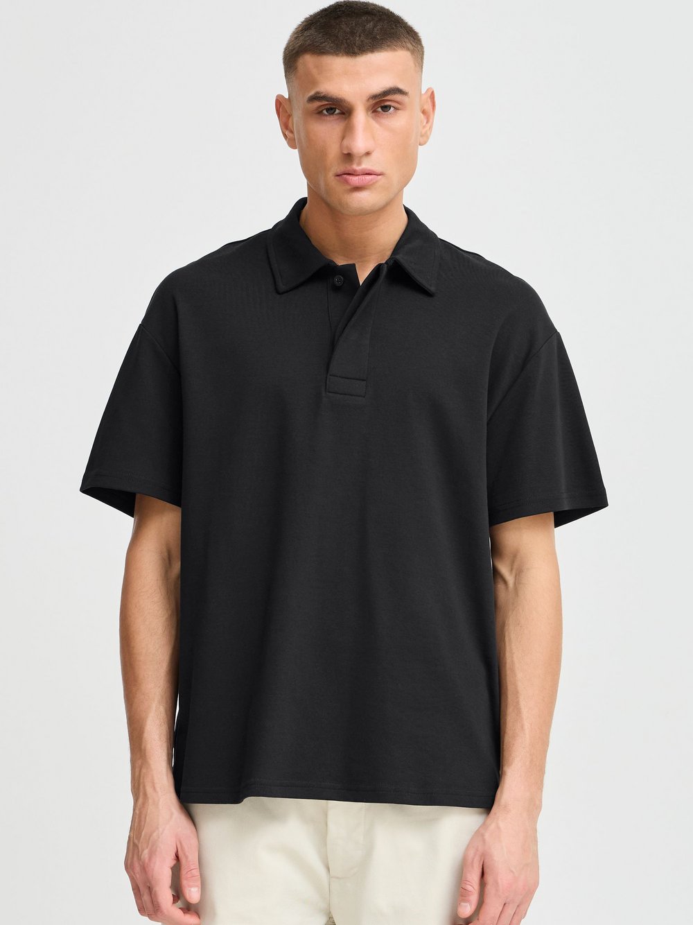 Solid Poloshirt Herren Baumwolle schwarz, XXL