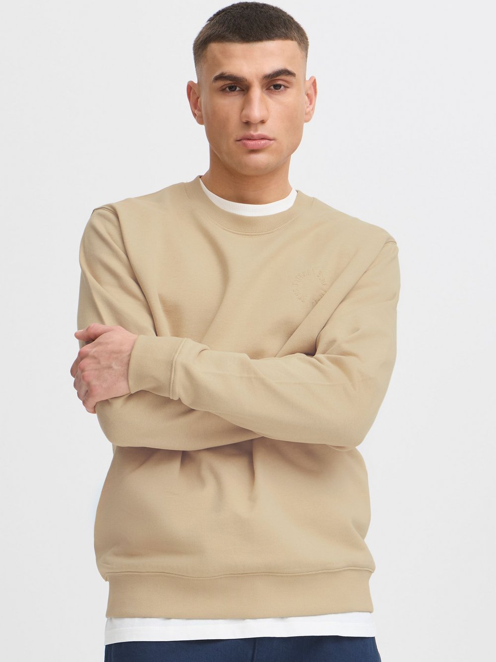 Thumbnail - Solid Sweatshirt Herren Baumwolle beige bedruckt, S