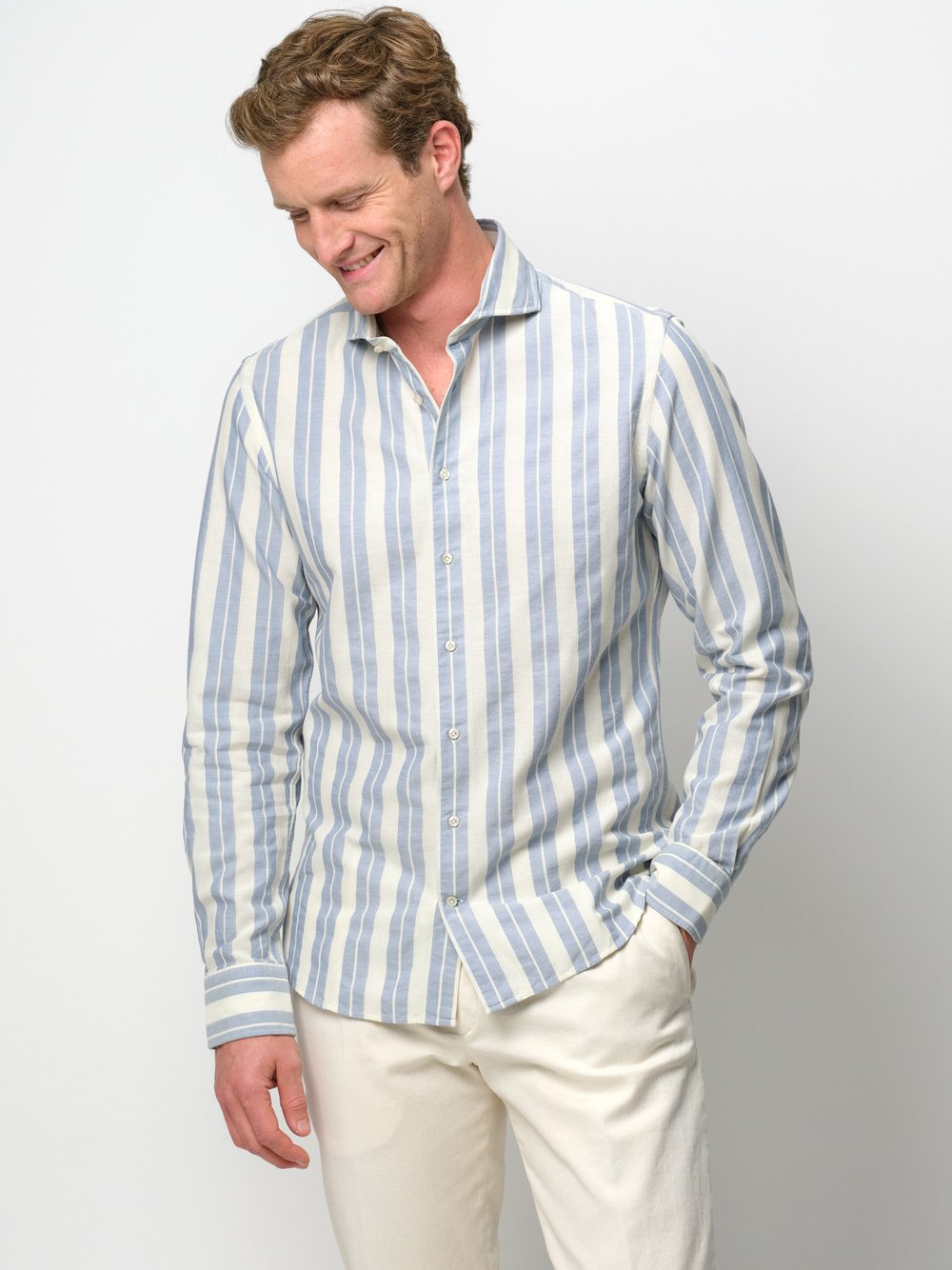 Profuomo Hemd Herren Slim Fit Baumwolle blau gestreift, XL