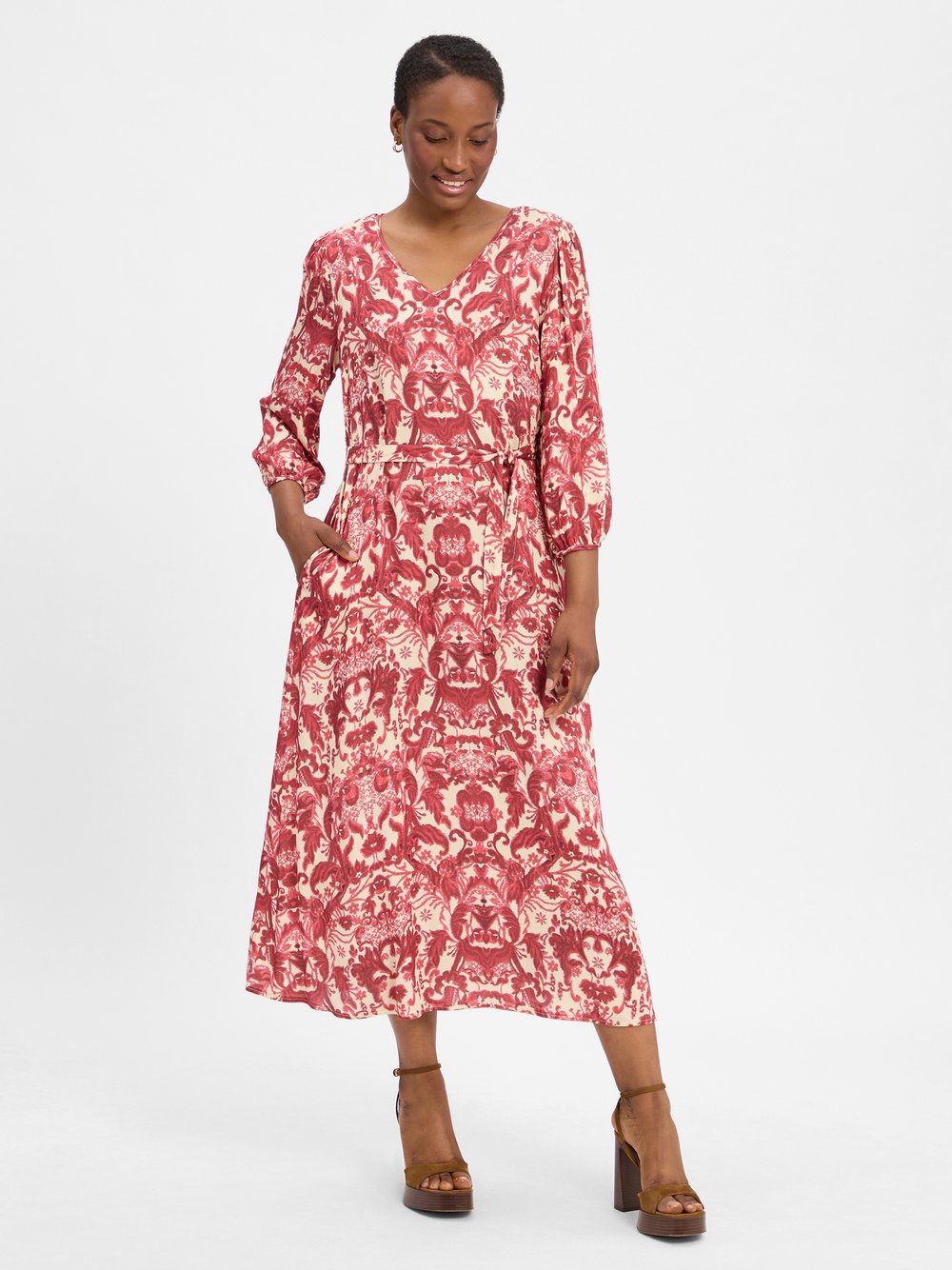 Marie Lund Freizeitkleid Damen Viskose pink gemustert, 44