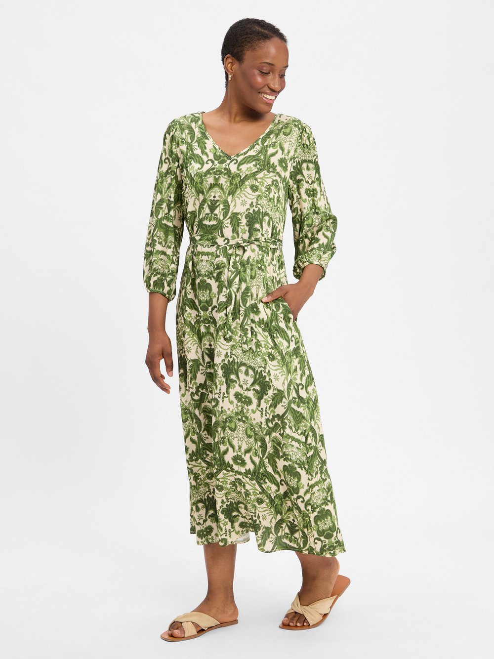 Marie Lund Freizeitkleid Damen Viskose grün gemustert, 42