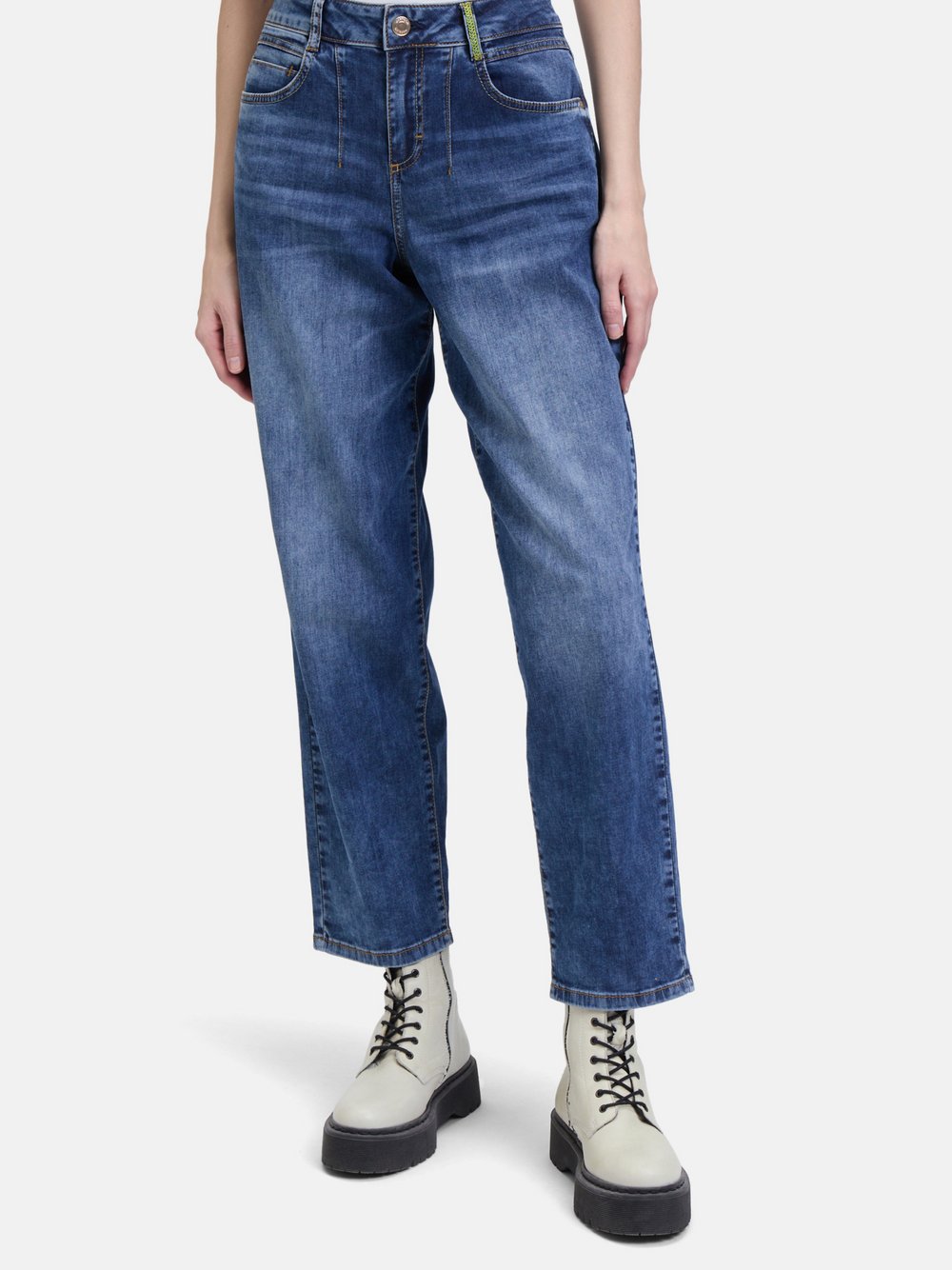 Cartoon Used Look-Jeans Damen Baumwolle blau gemustert, 42