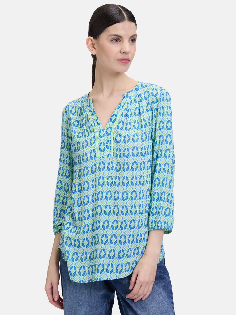 Cartoon Casual-Bluse Damen Viskose grün gemustert, 34