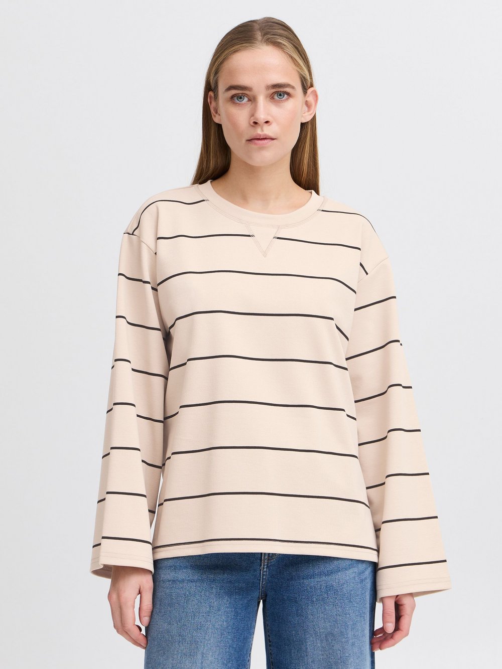 Ichi Longsleeve Damen beige gestreift, L