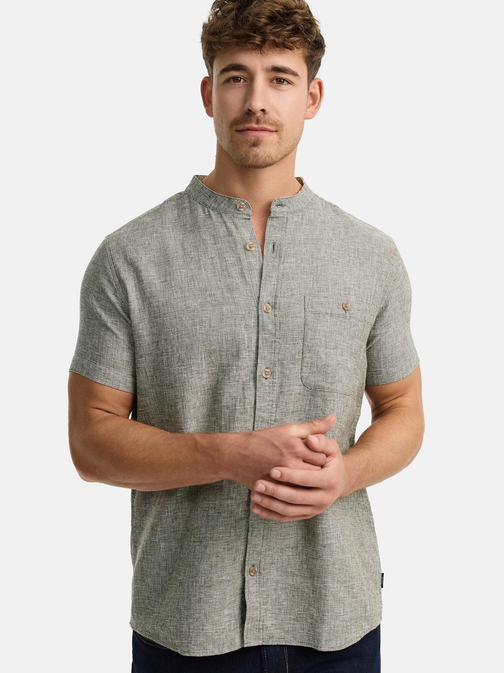 Indicode Hemd Kurzarm Herren Regular Fit Leinen grün, S