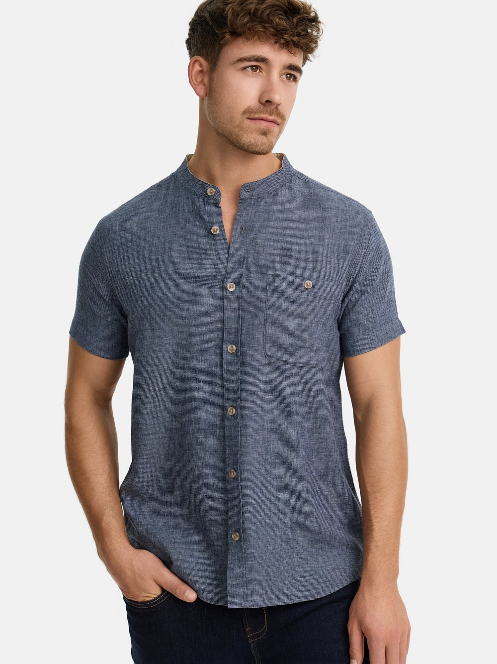 Indicode Hemd Kurzarm Herren Regular Fit Leinen blau, L