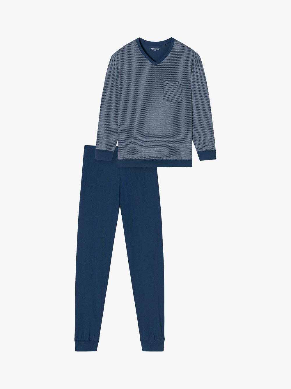 Thumbnail - Schiesser Pyjama Herren Baumwolle blau bedruckt, 56