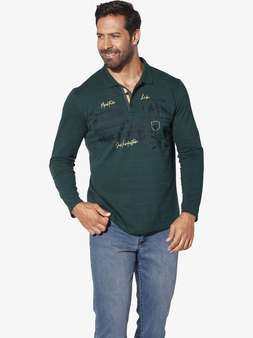 Thumbnail - Jan Vanderstorm Langarm-Poloshirt Herren Baumwolle grün, 7XL