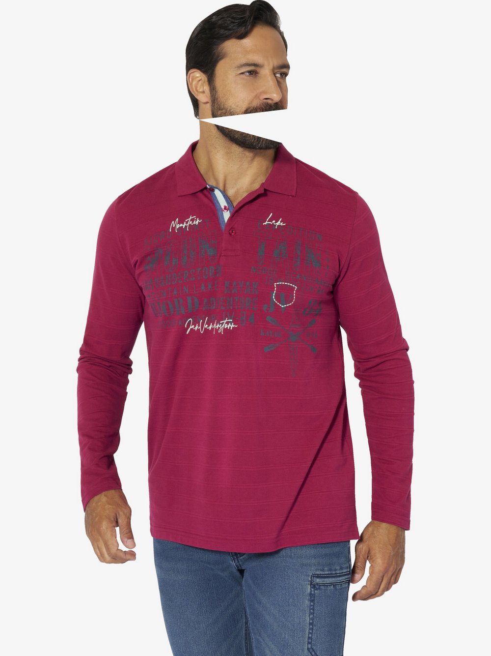 Thumbnail - Jan Vanderstorm Langarm-Poloshirt Herren Baumwolle rot, 7XL