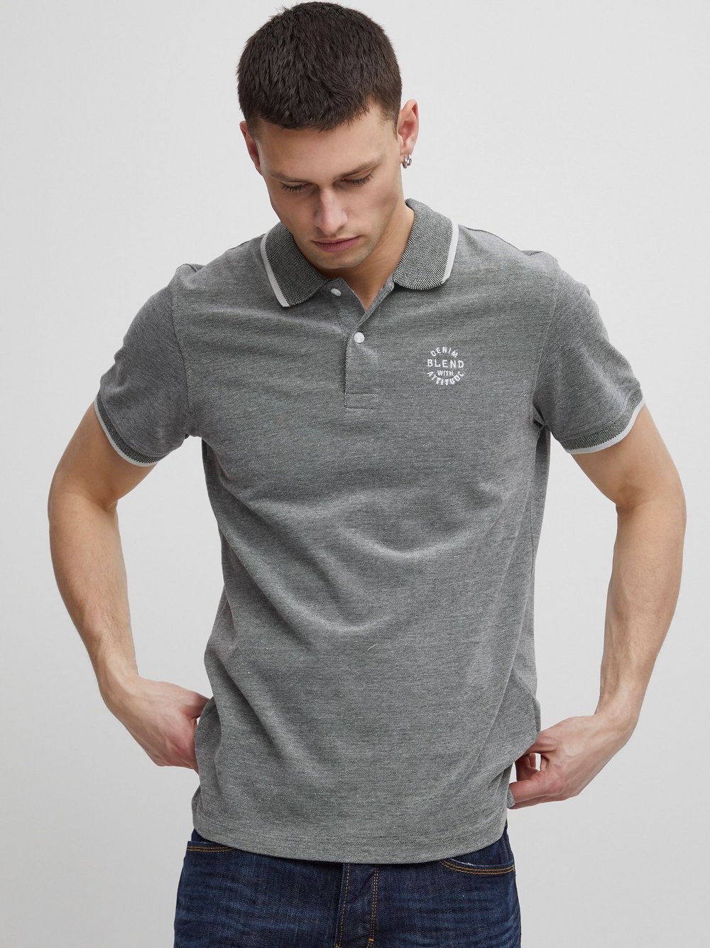 BLEND Poloshirt Herren Baumwolle grau meliert, XXL