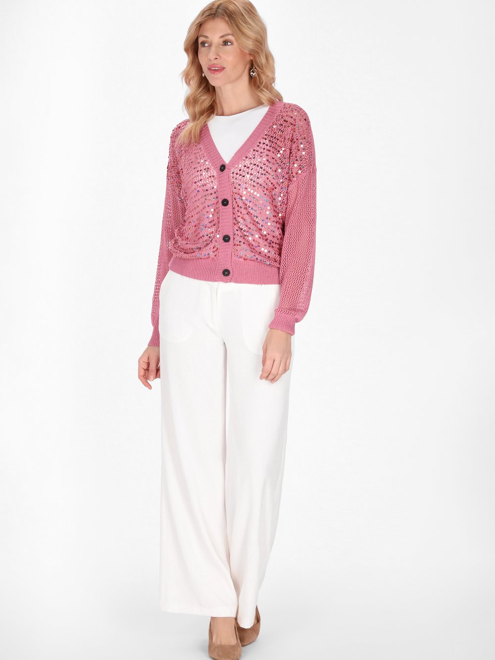 Usha Strickjacke Damen lila gemustert, XL/XXL