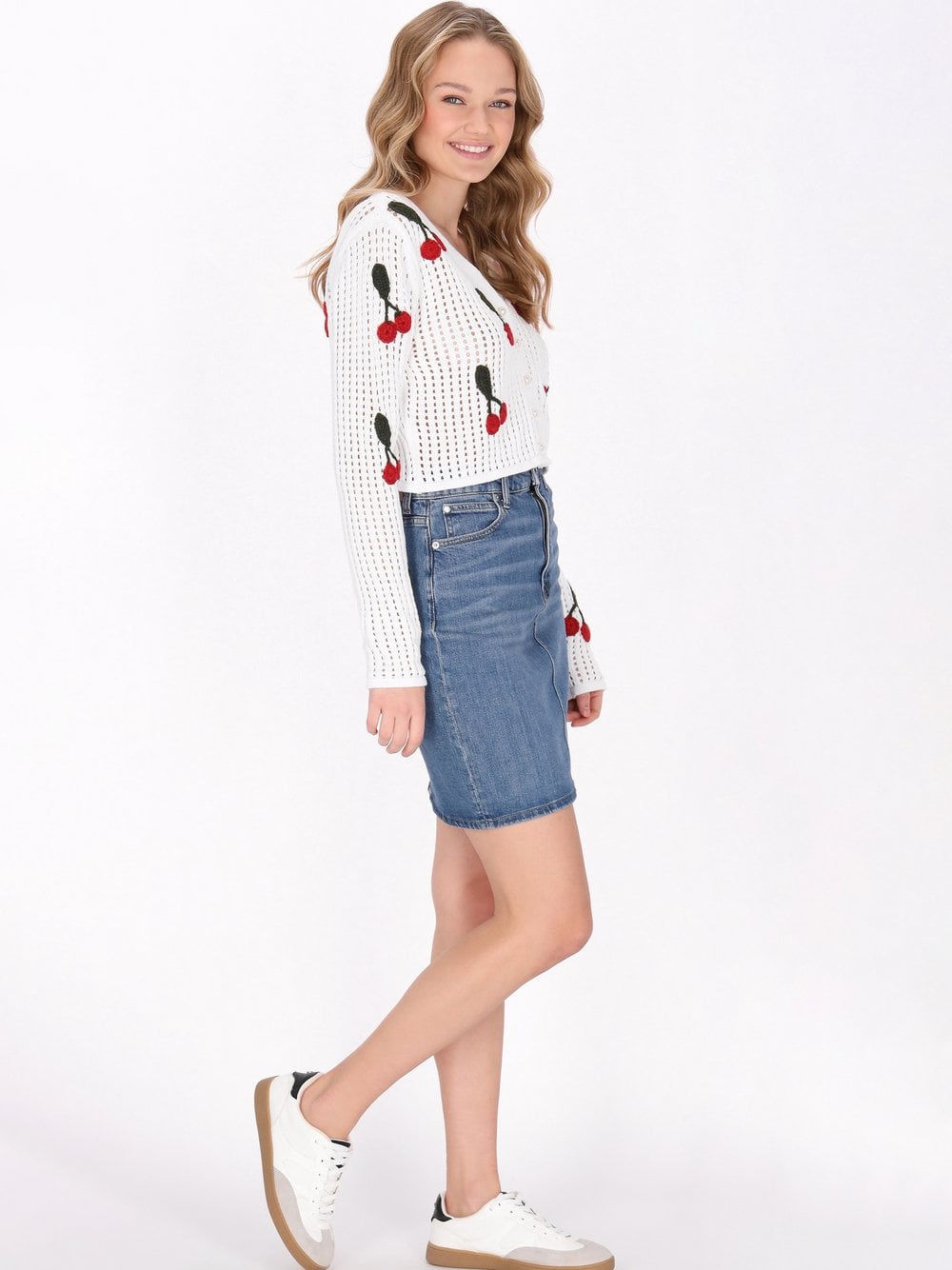 MyMo Strickjacke Damen Baumwolle weiß gemustert, M/L