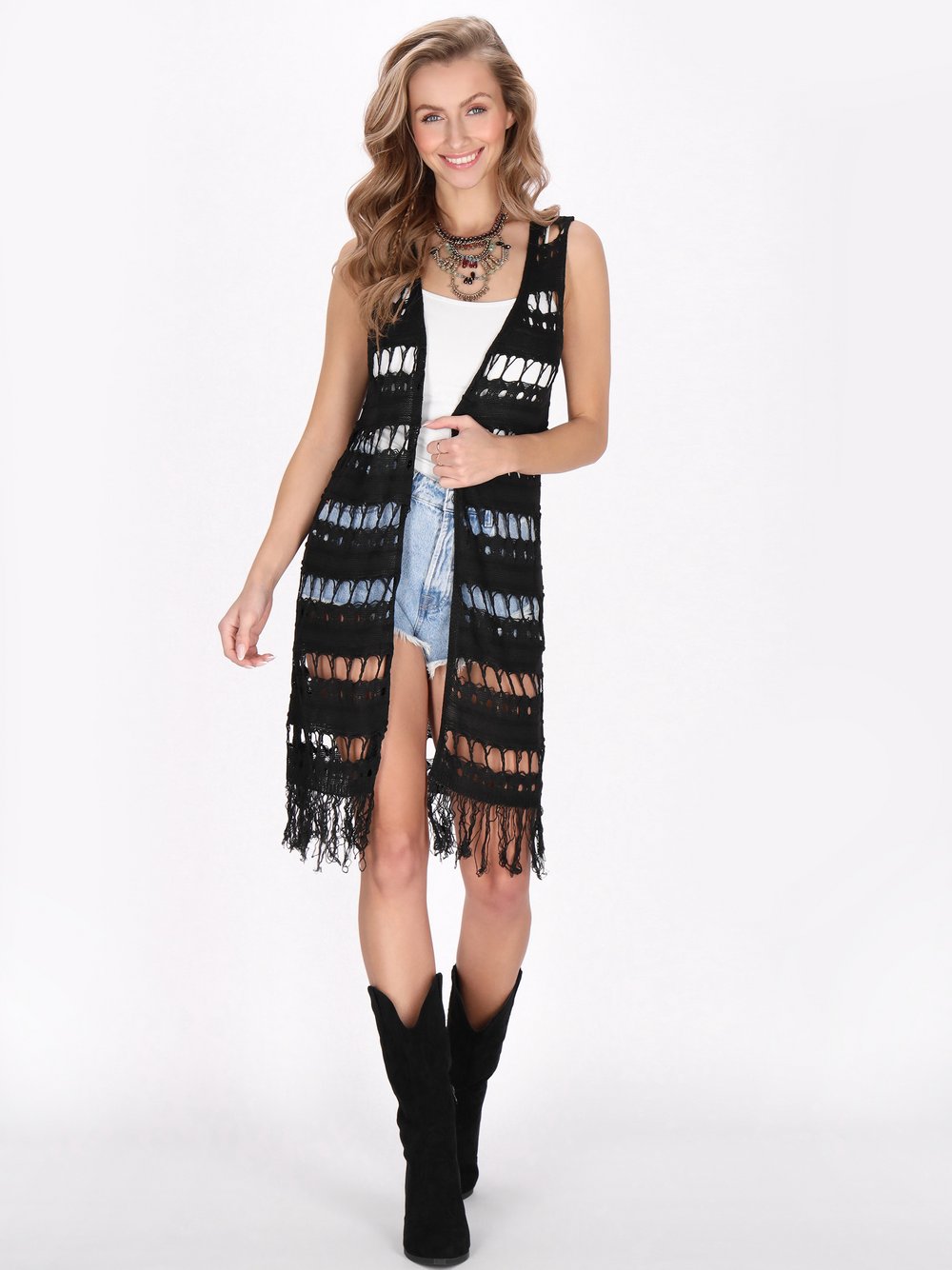 IZIA Weste Damen schwarz gemustert, M/L