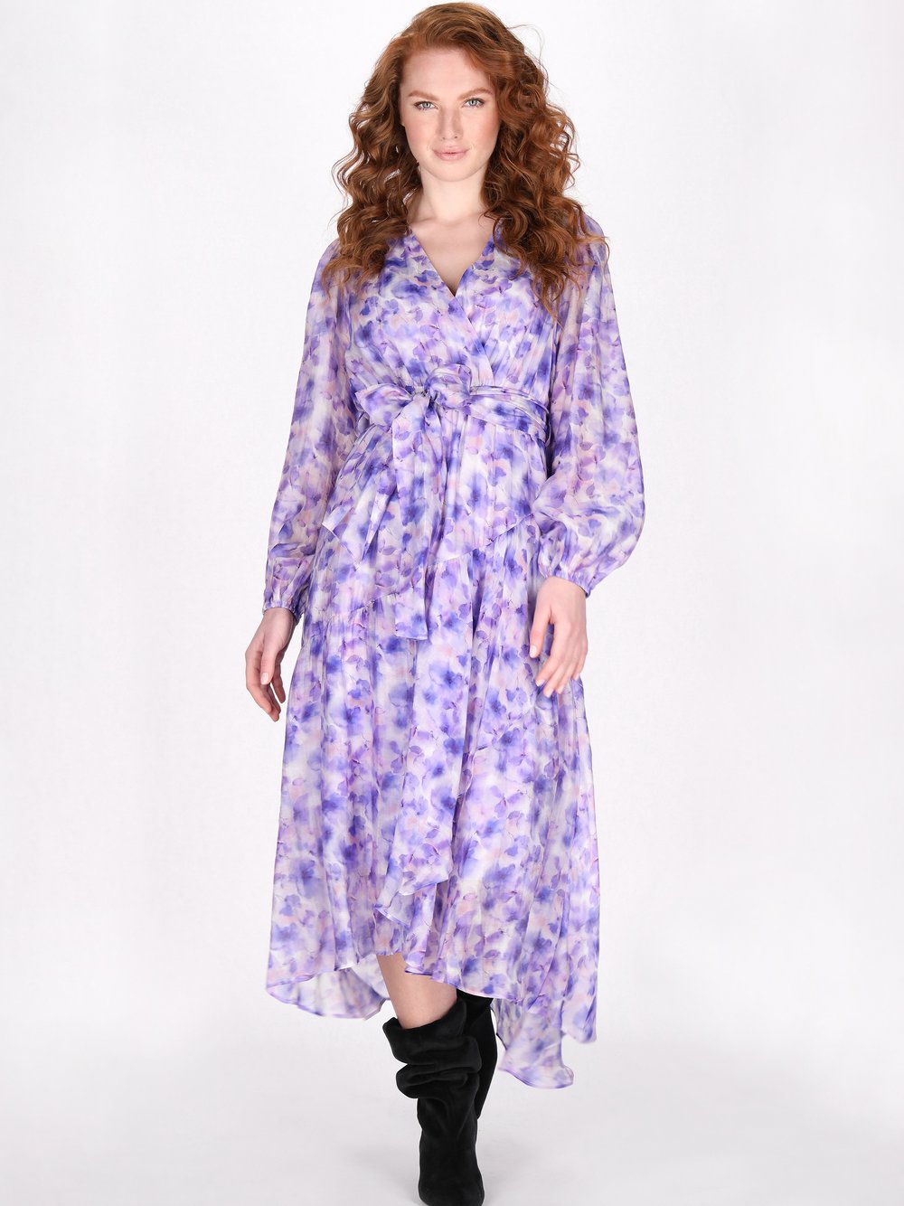 Dreimaster Kleid Damen Viskose lila bedruckt, XS