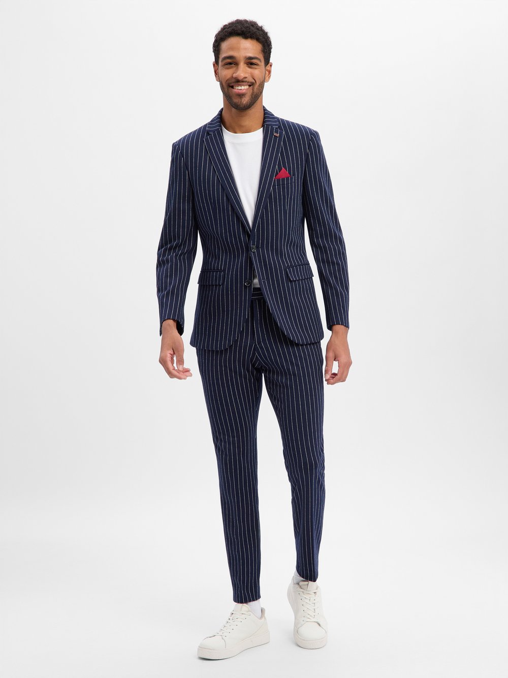 Finshley & Harding London Anzug Herren Slim Fit blau gestreift, 48