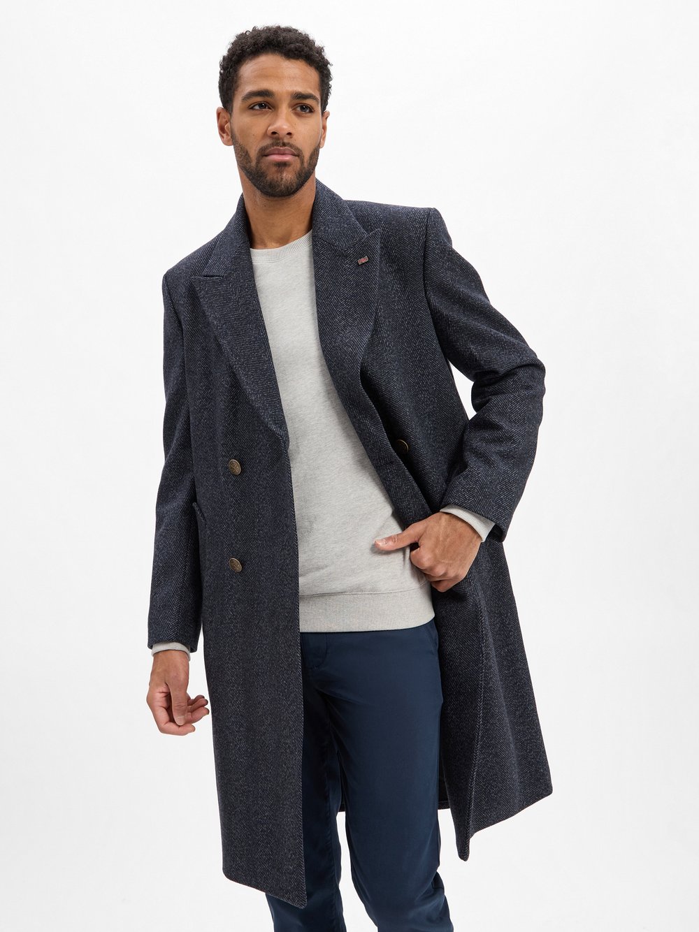 Finshley & Harding London Kurzmantel Herren blau meliert, 54