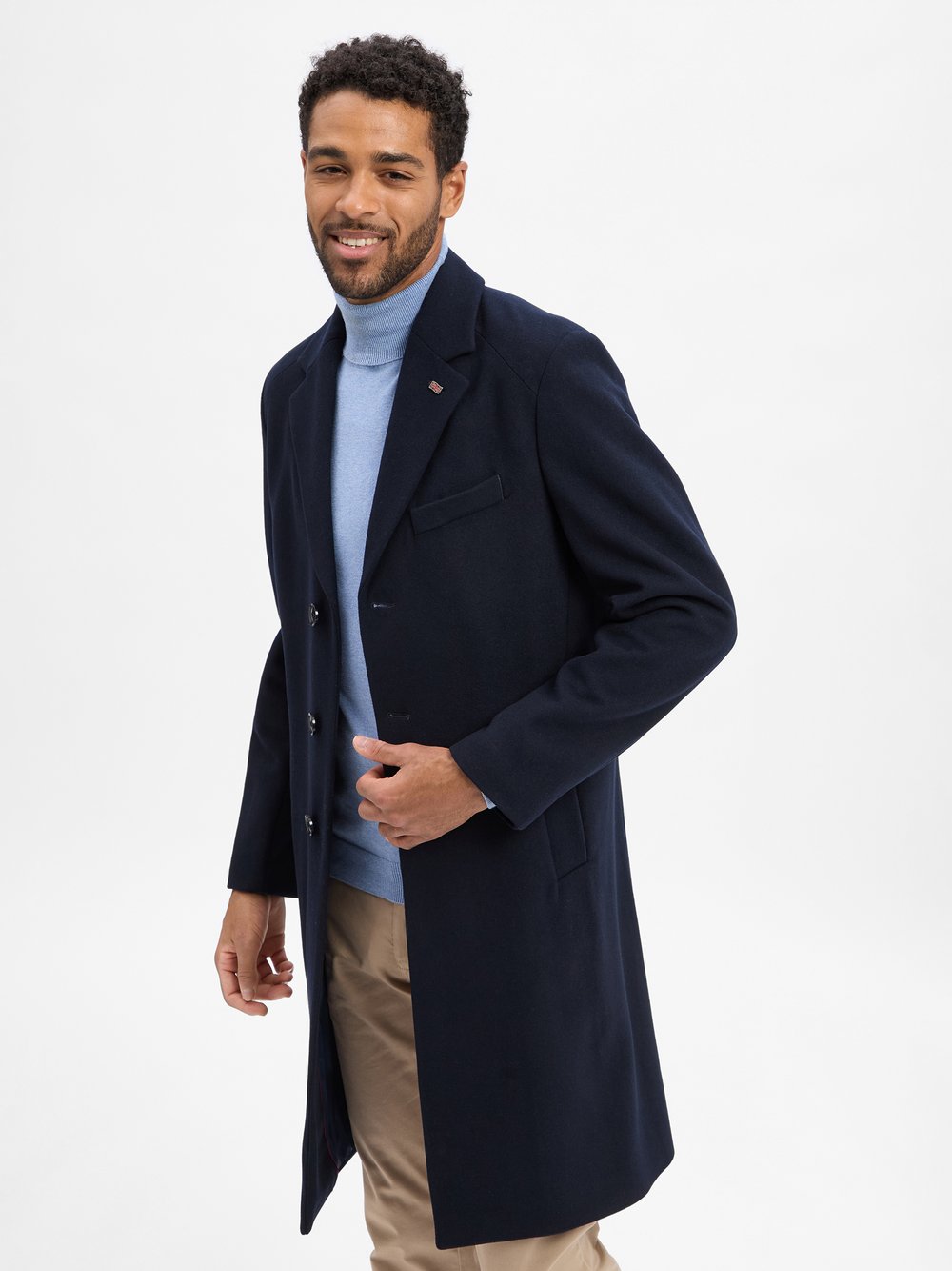 Finshley & Harding London Wollmantel Herren Wolle blau, 48