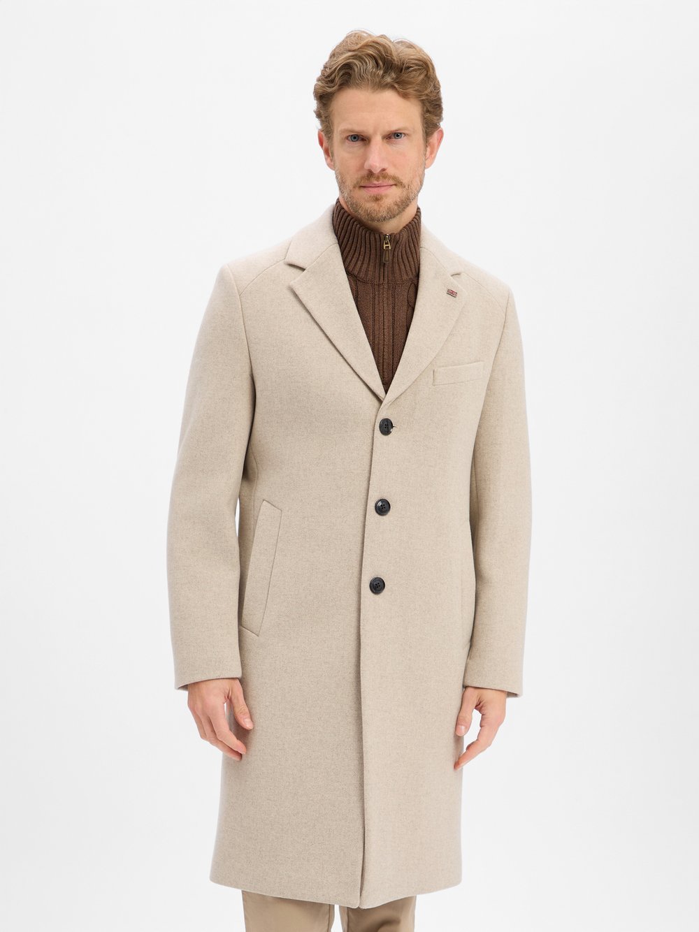 Finshley & Harding London Wollmantel Herren Wolle beige meliert, 52