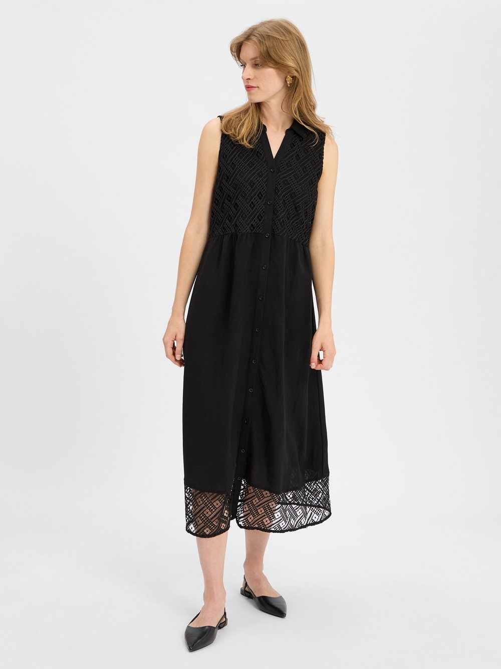 More & More Blusenkleid mit Leinen-Anteil Damen Viskose schwarz, 44