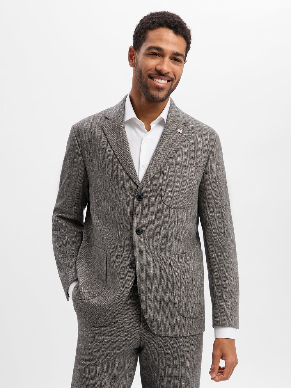 Finshley & Harding London Baukasten-Sakko mit Woll-Anteil Herren Comfort Fit Wolle braun gemustert, 52