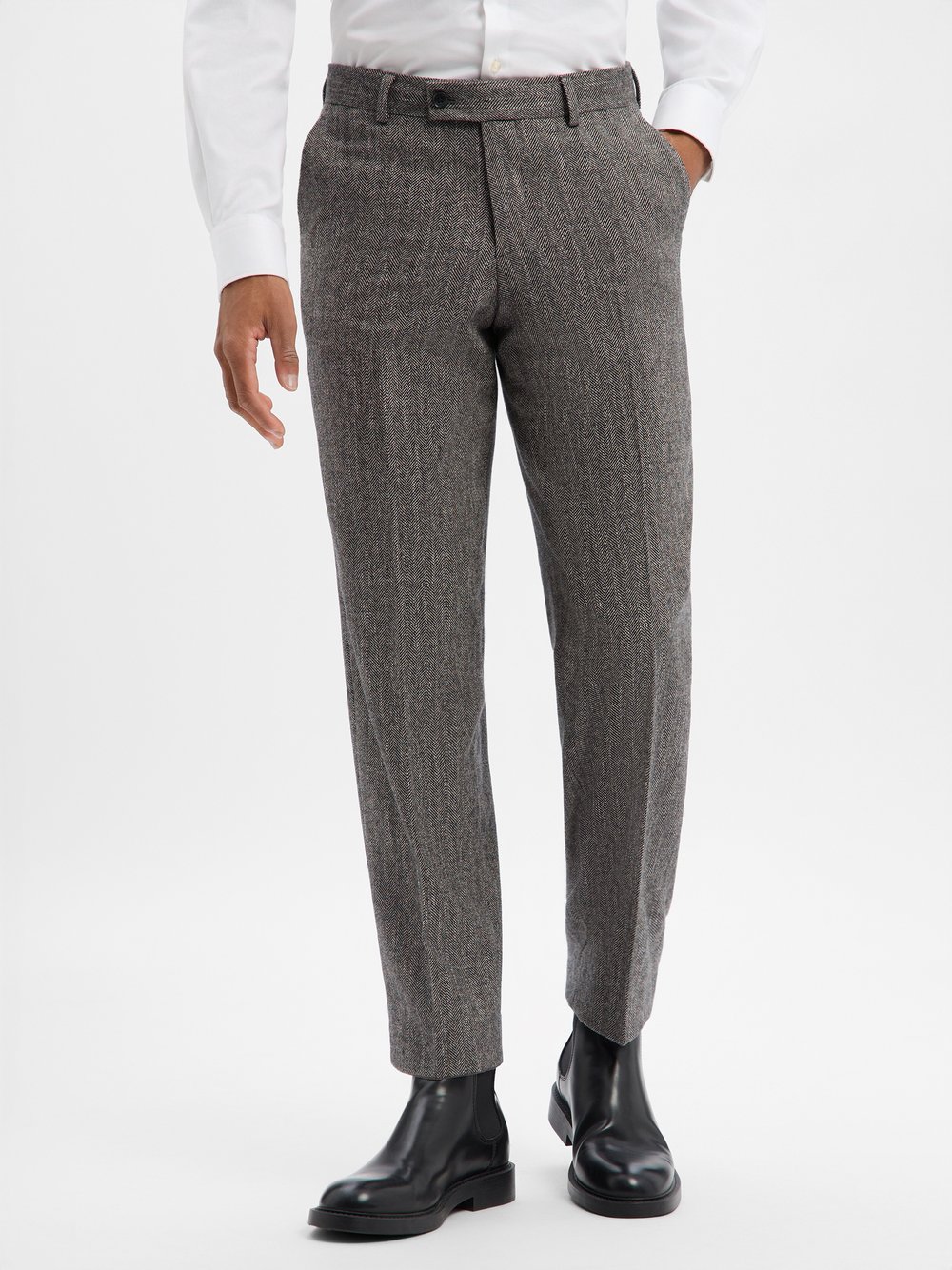 Finshley & Harding London Baukasten-Hose mit Woll-Anteil Herren Comfort Fit braun gemustert, 48