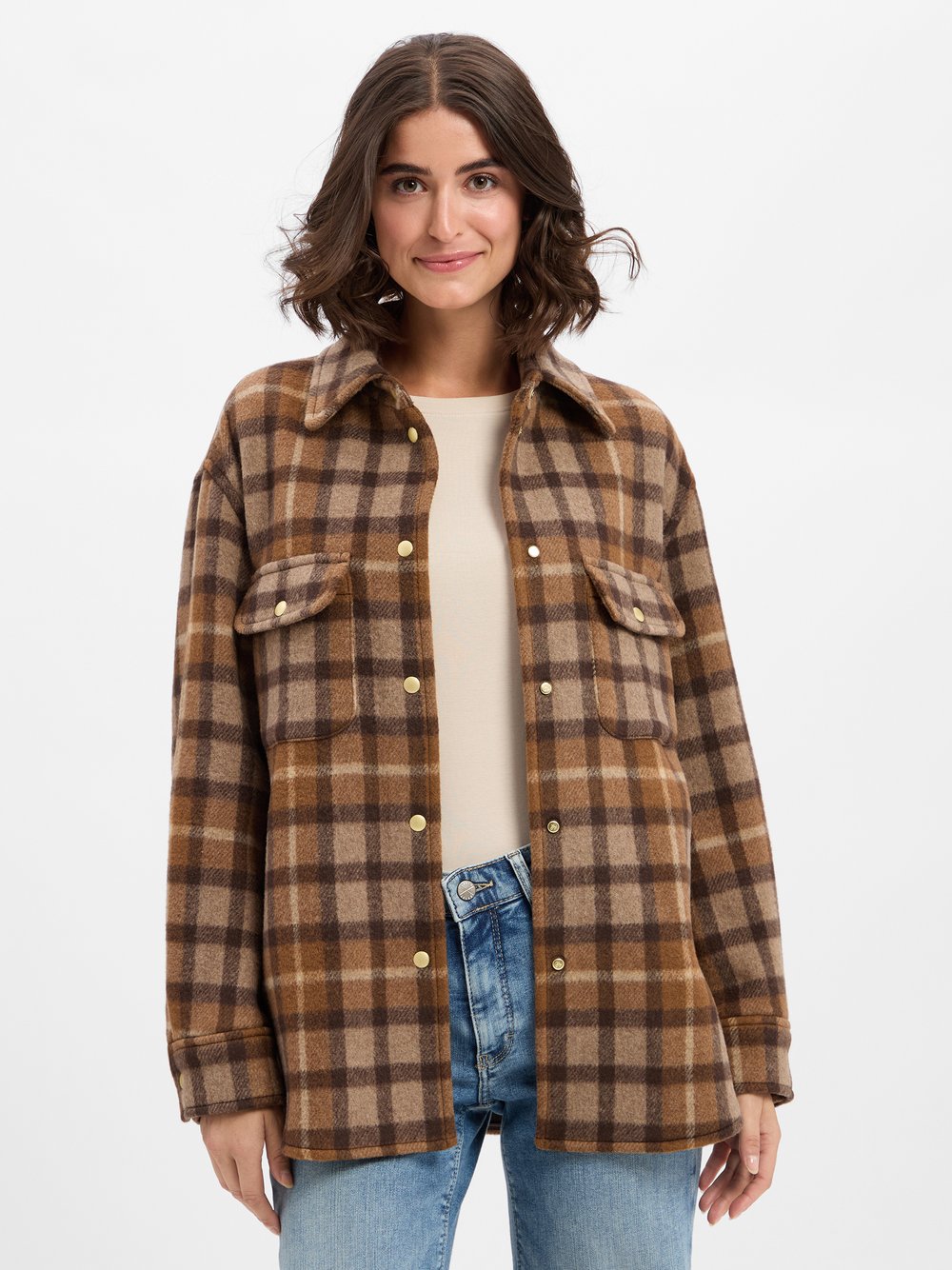 Thumbnail - Marc O'Polo Wolljacke Damen Wolle braun kariert, 42