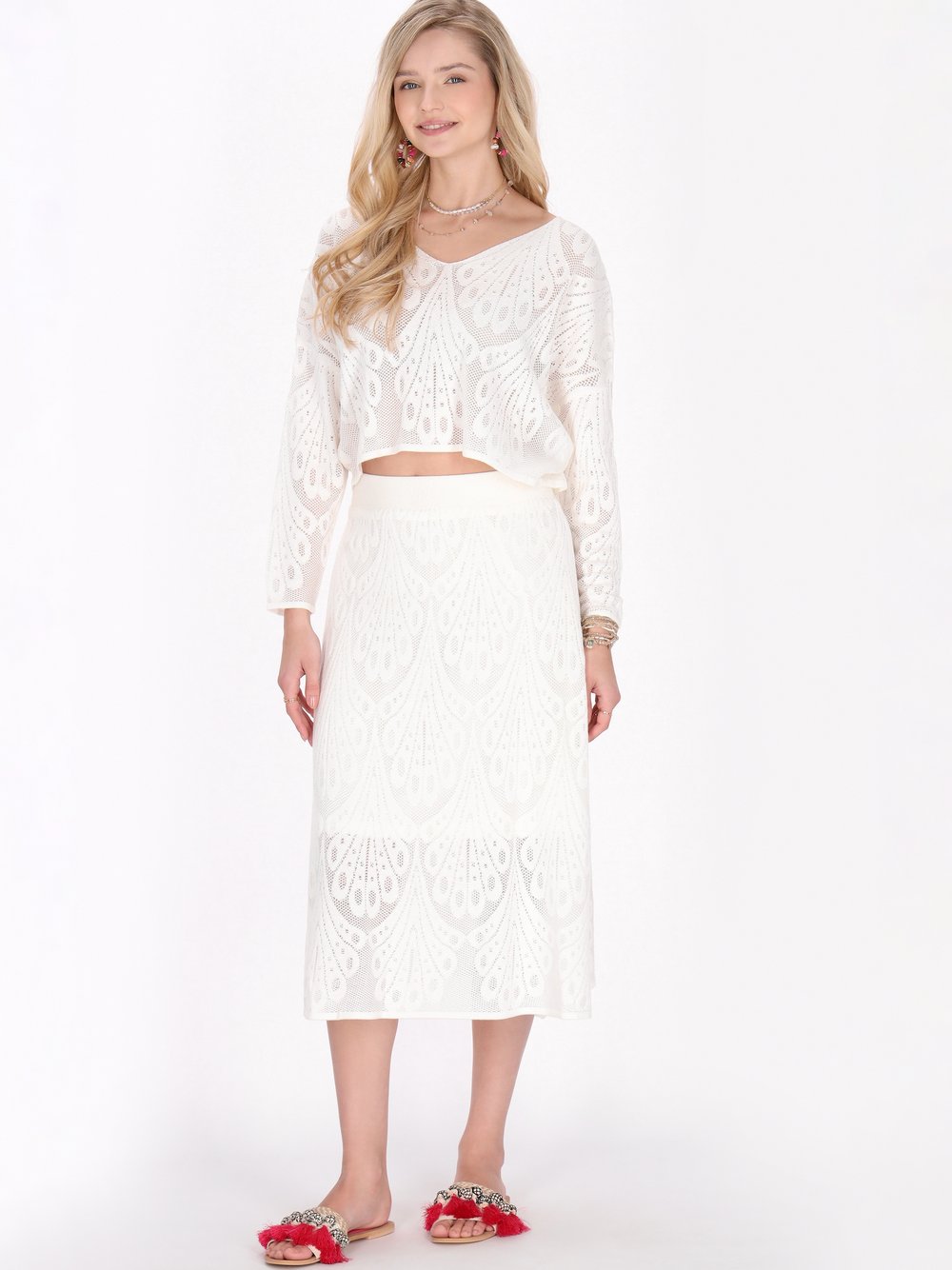 Thumbnail - IZIA Pullover Damen weiß gemustert, XL/XXL