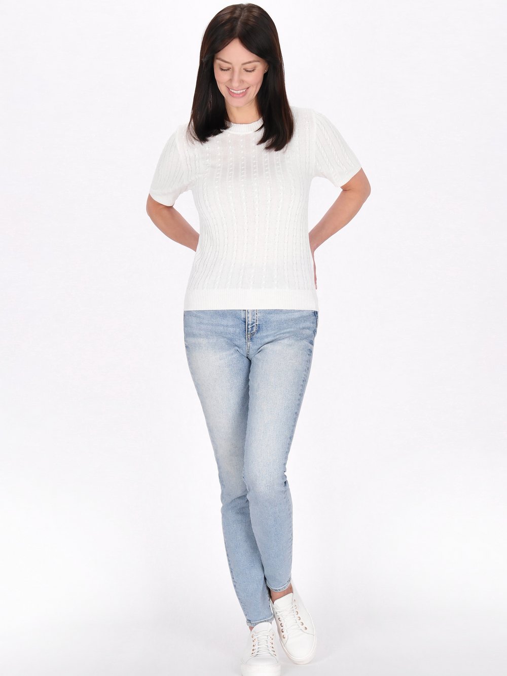 Usha Usha Pullover Damen Viskose weiß gemustert, L