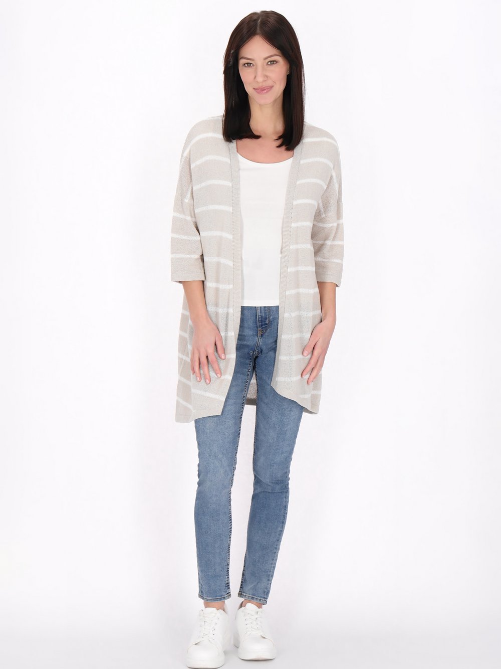 Usha Strickjacke Damen Viskose grau gestreift, L