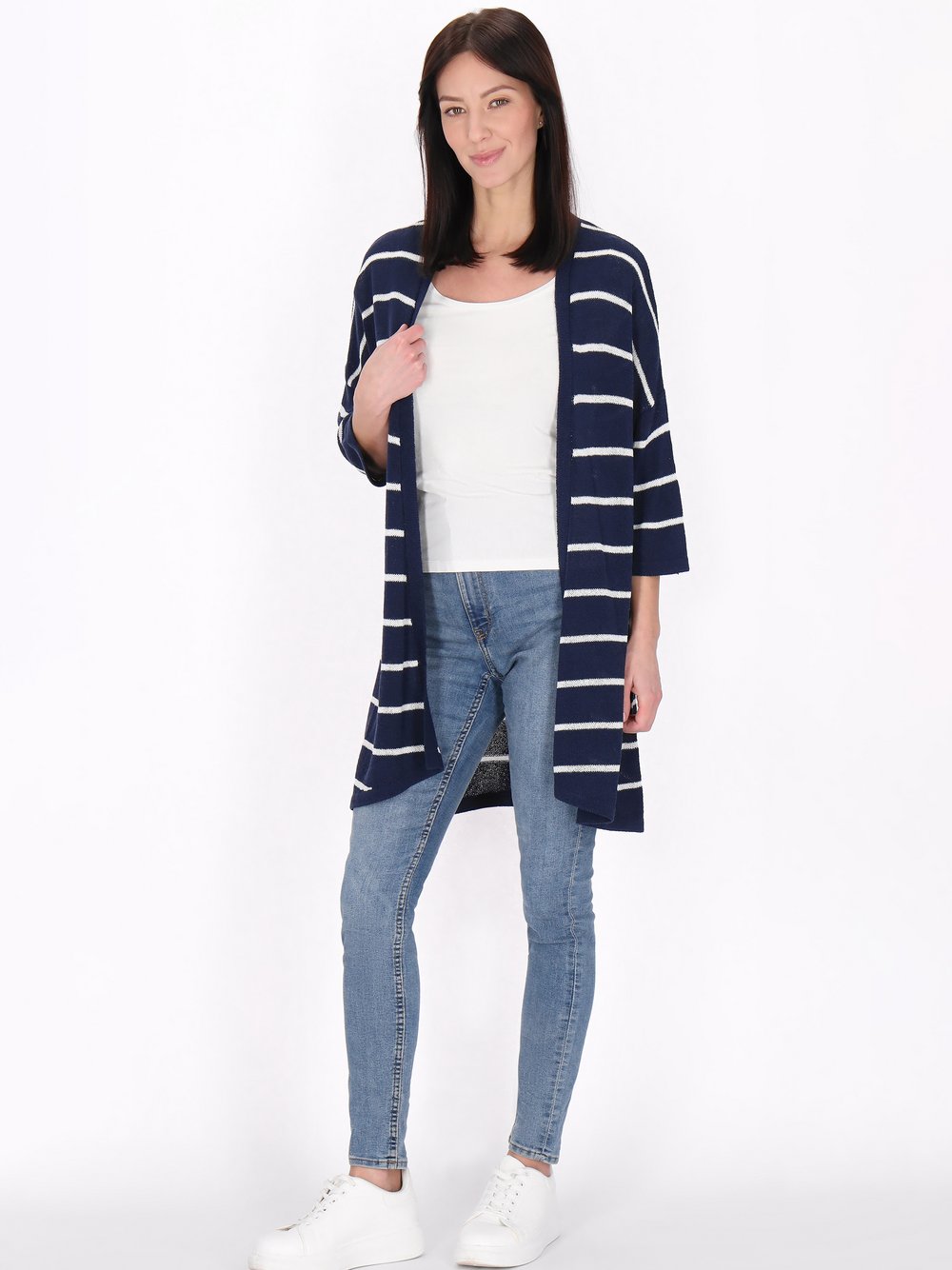 Usha Strickjacke Damen Viskose blau gestreift, M