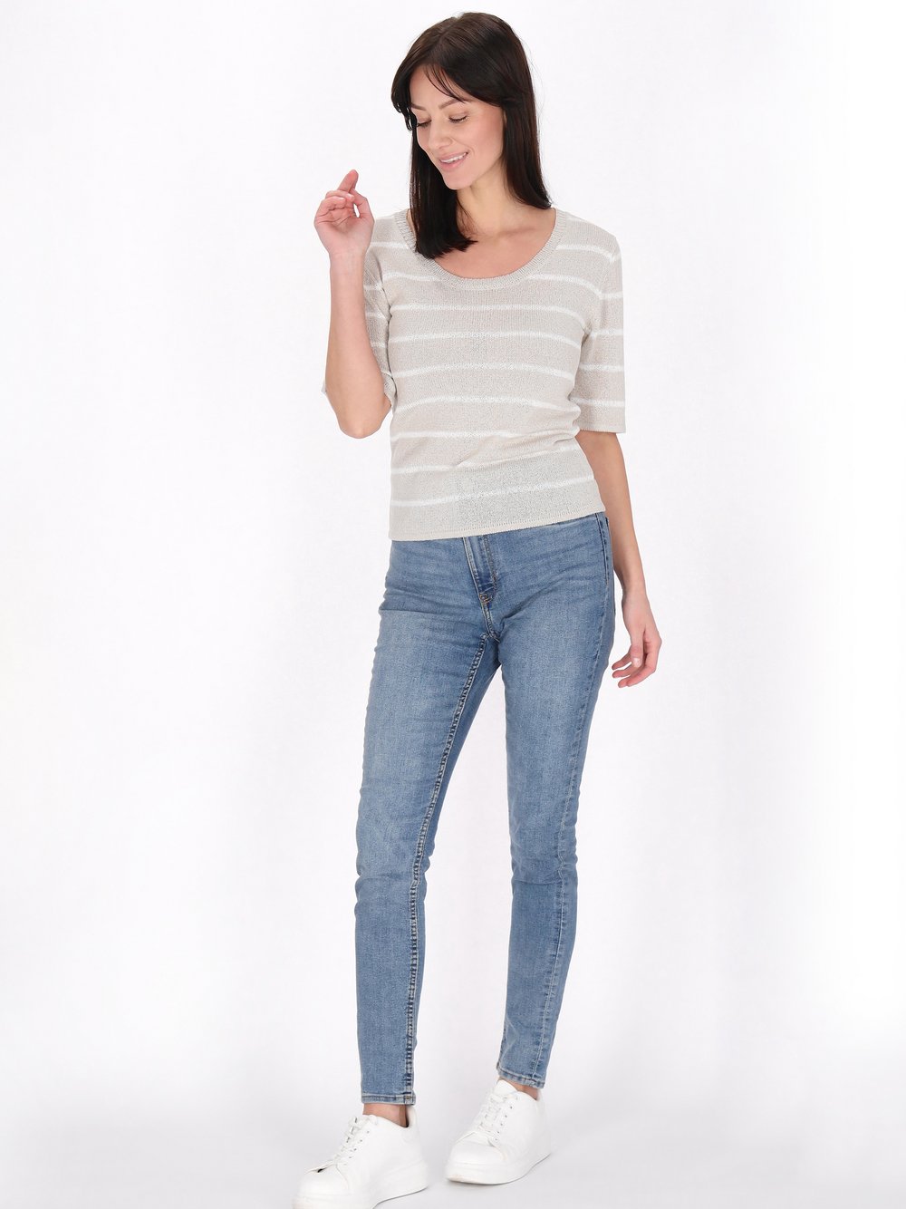 Usha Pullover Damen Viskose grau gestreift, S