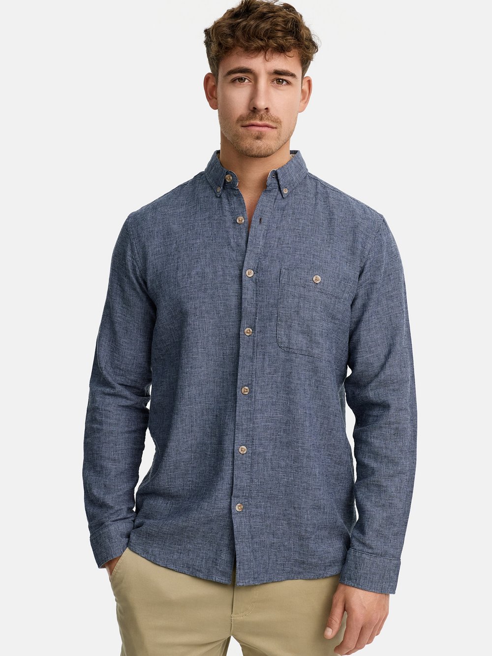 Indicode Hemd Langarm Herren Regular Fit Leinen blau, XL