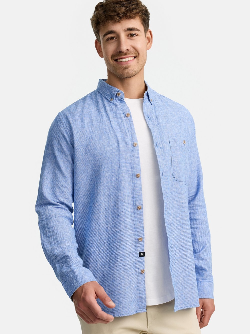 Indicode Hemd Langarm Herren Regular Fit Leinen blau, S