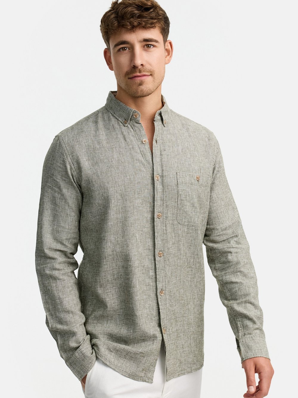 Indicode Hemd Langarm Herren Regular Fit Leinen grün, L